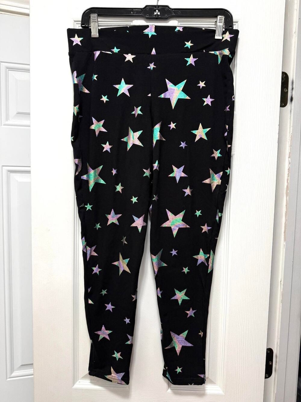 Torrid 1 (1X 14/16) Black Metallic Star Full Length Signature Waist Leggings New